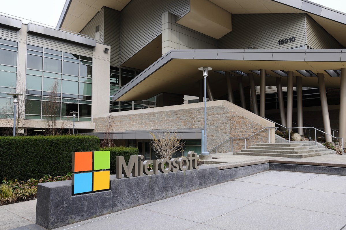 A Microsoft sign is seen at the company's headquarters in Seattle, Washington.